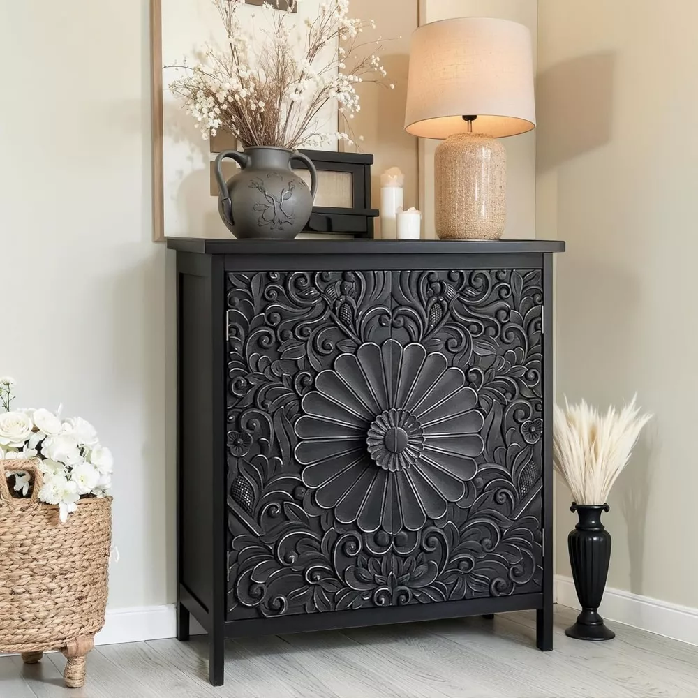 Black Distressed Accent Cabinet with Doors